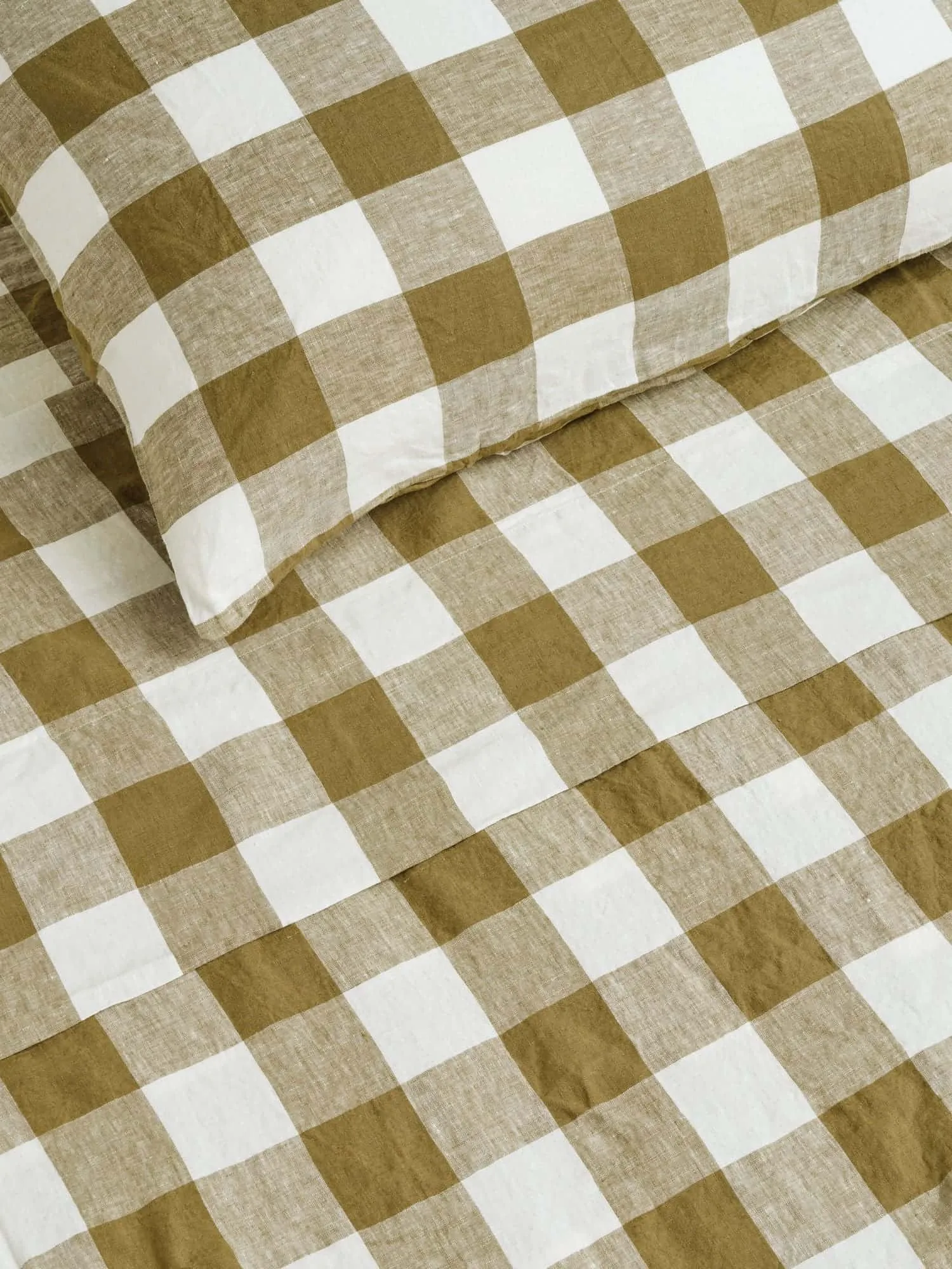 100% Linen Duvet Set in Olive Check