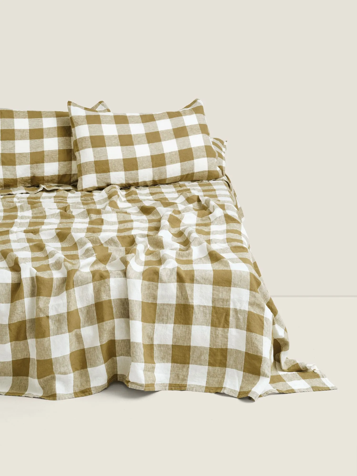 100% Linen Duvet Set in Olive Check