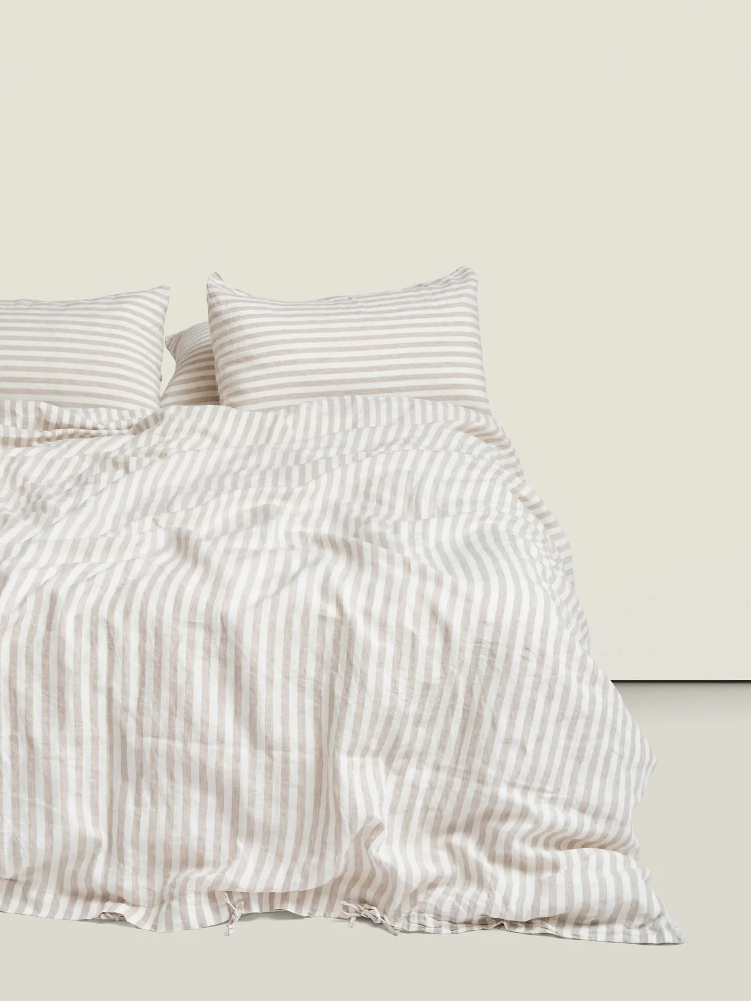 100% Linen Duvet Set in Wide Natural Stripes
