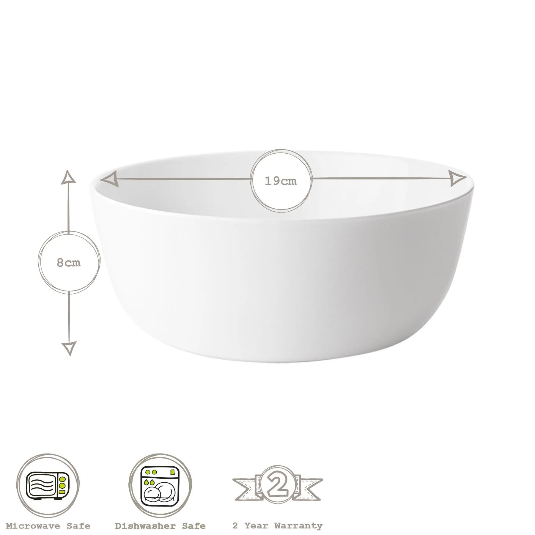 19cm White Toledo Glass Serving Bowls - Pack of Six - By Bormioli Rocco