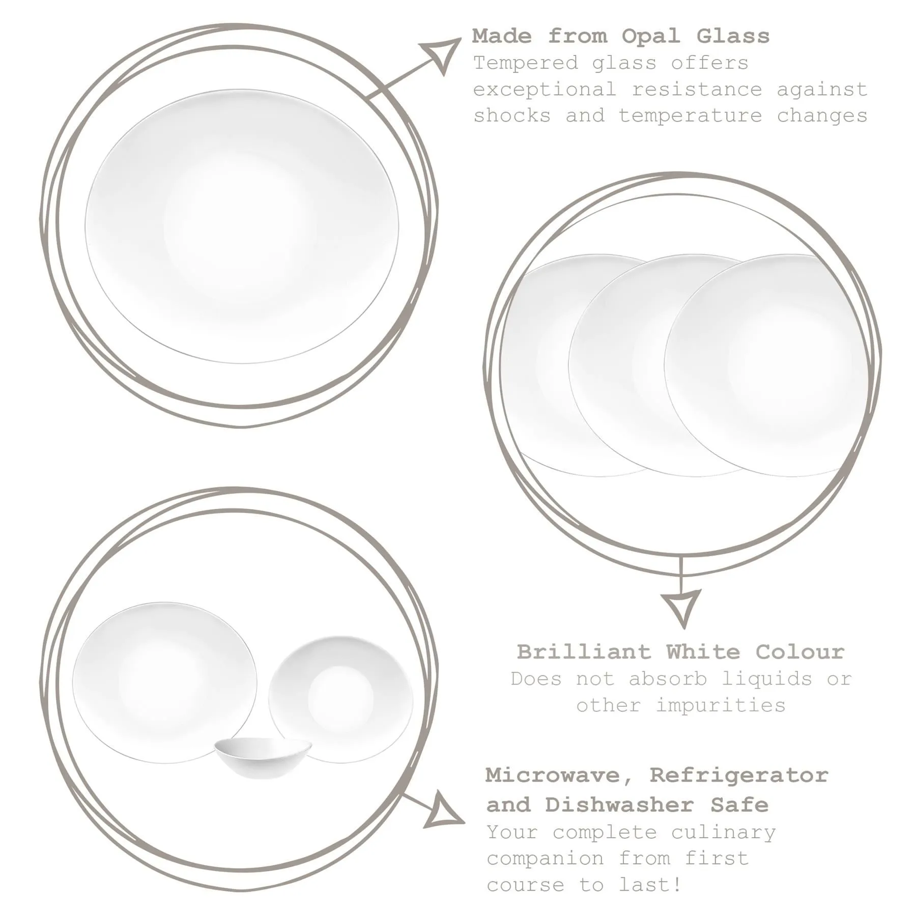 27cm x 24cm Prometeo White Oval Glass Dinner Plates - Pack of Six - By Bormioli Rocco