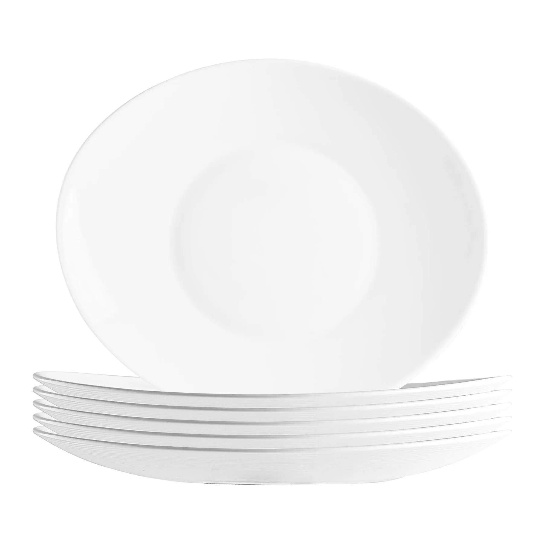 27cm x 24cm Prometeo White Oval Glass Dinner Plates - Pack of Six - By Bormioli Rocco