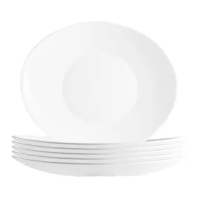 27cm x 24cm Prometeo White Oval Glass Dinner Plates - Pack of Six - By Bormioli Rocco