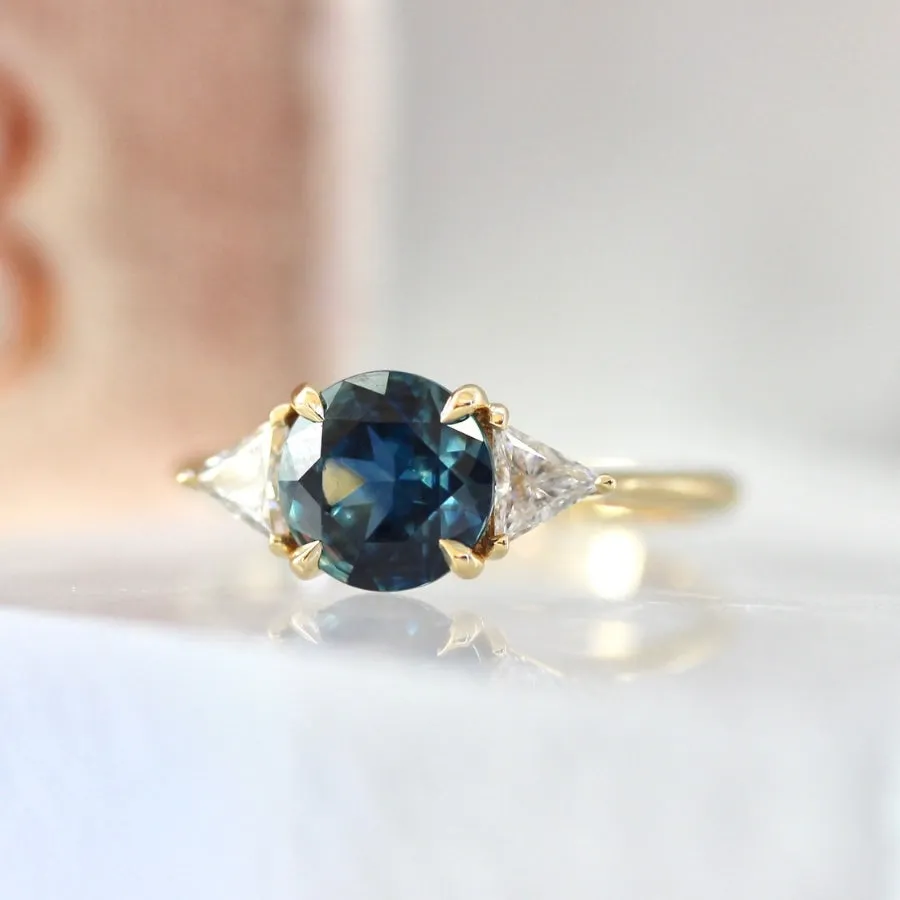 Blue Lagoon Round Brilliant Cut Sapphire and Diamond Ring