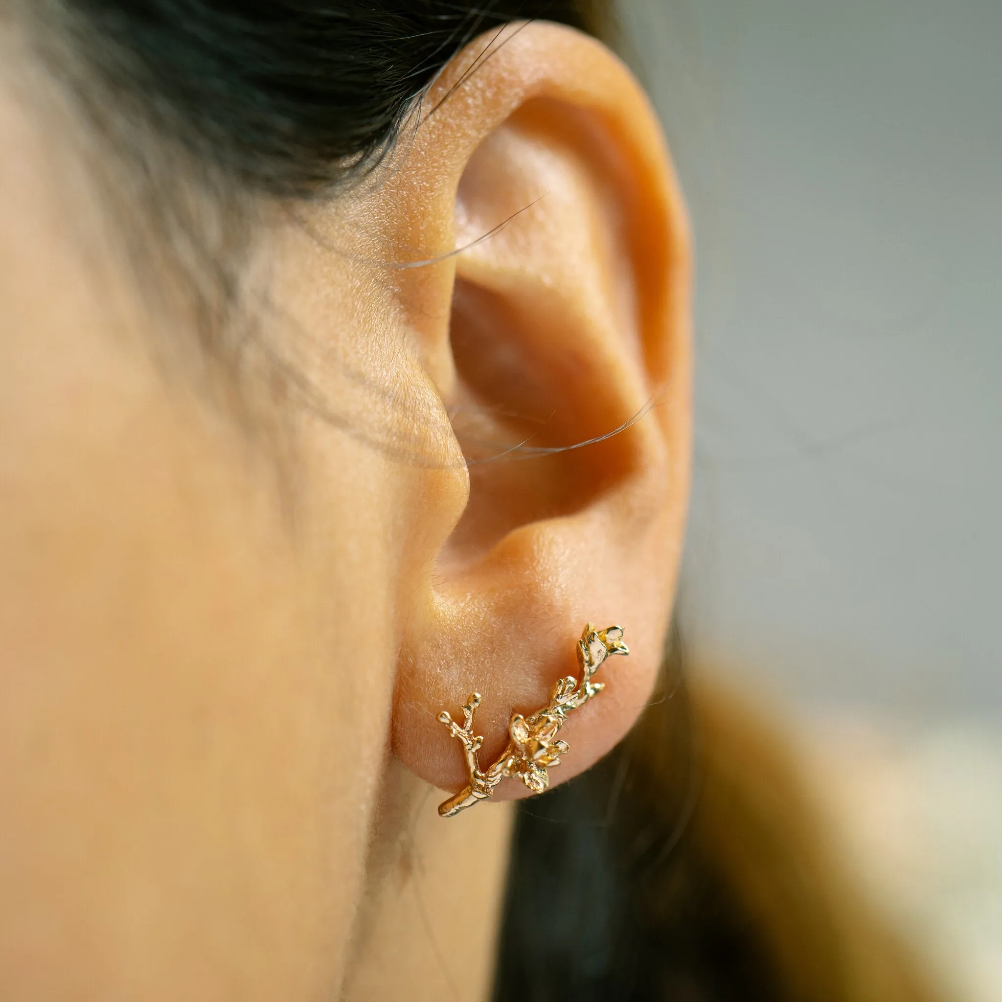 Brilliant Diamond Magnolia Branch Earring