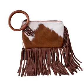 Brown Genuine Hair-On Cowhide Ring Handle Clutch Bag - TR167-A181BR