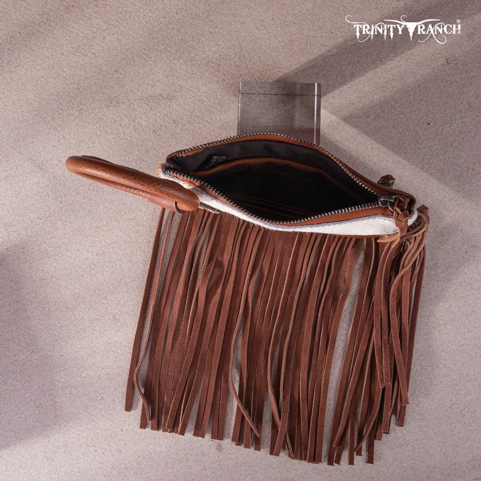Brown Genuine Hair-On Cowhide Ring Handle Clutch Bag - TR167-A181BR