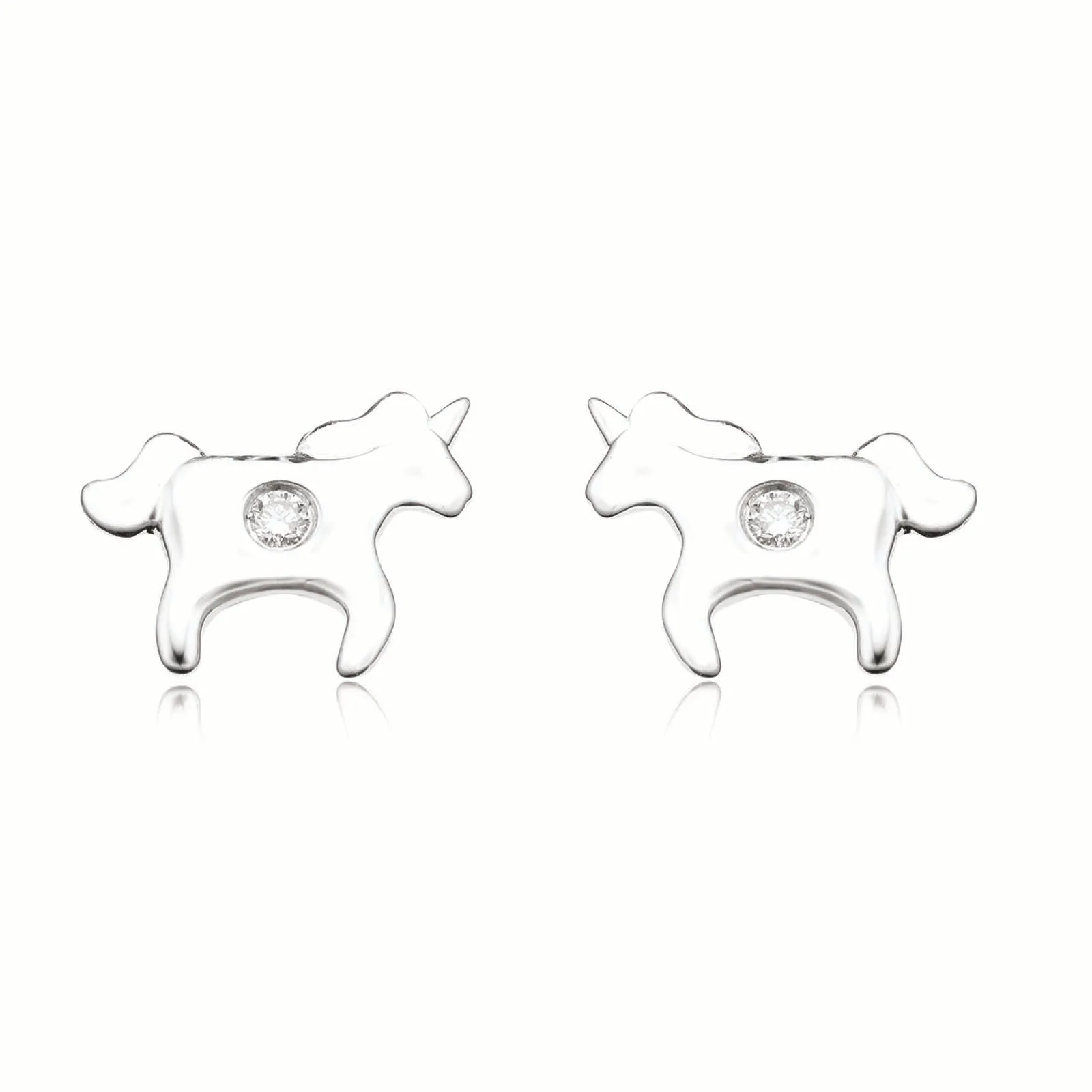 My First Diamond Kids Sterling Silver Horse Kids Stud Earrings