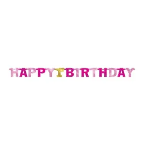 Pink Happy 1st Birthday Banner