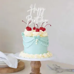 Silver Layered Happy Birthday Cake Topper